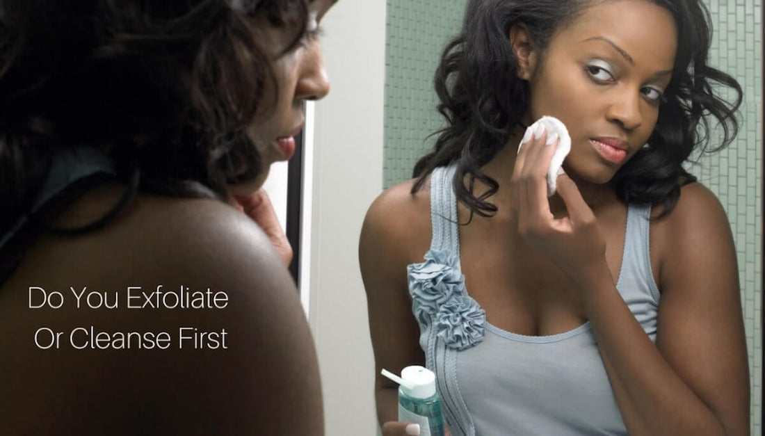 do you exfoliate or cleanse first - an image showing a lady using a facial cleanser