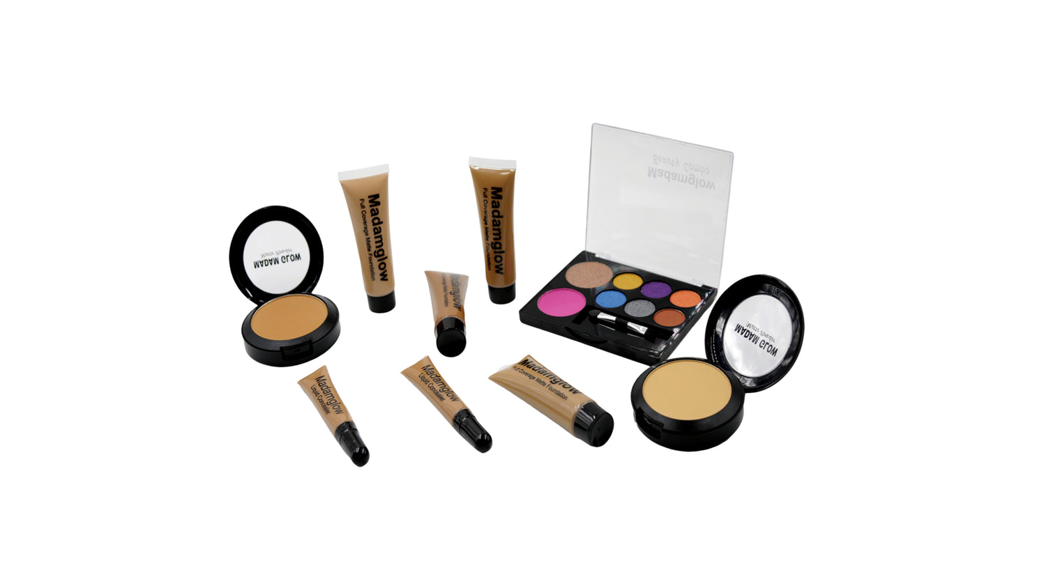 Madamglow Makeup, pressed powder, foundation, concealer , highlighter beauty combo