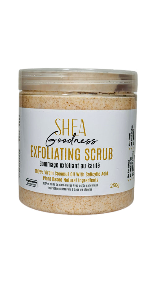 Organic Shea Butter Body Scrub with 100% Virgin Coconut Oil & Salicylic Acid - Fragrance Free